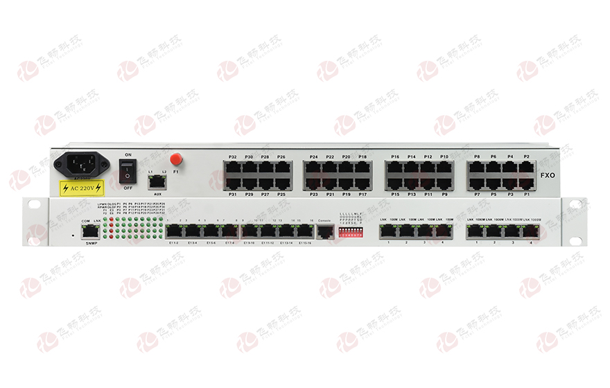 飛暢科技-32路電話(huà)+16E1+4FE+4GE+2路數據+SNMP+console（19英寸，物理隔離）電話(huà)光端機